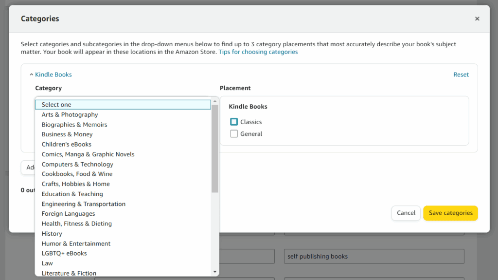 How to choose amazon book categories