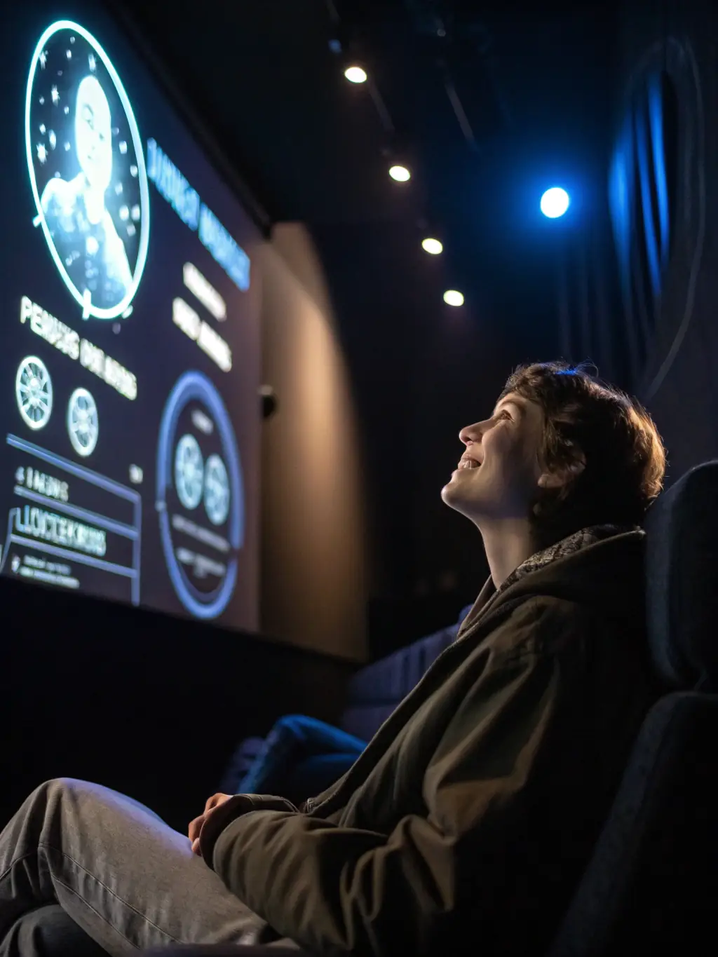 A focused writer using an AI tool on their laptop, generating creative content ideas with a futuristic interface.