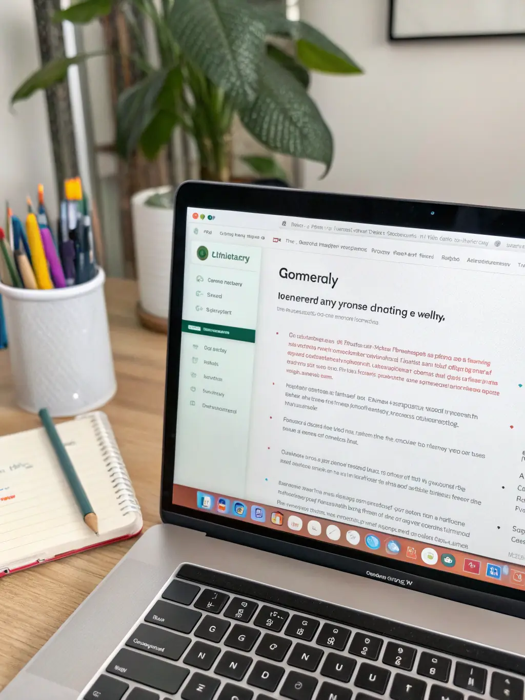 A close-up of the AI Grammar Checker in action, highlighting its ability to identify and correct grammatical errors in real-time, displayed on a clean, professional laptop screen.