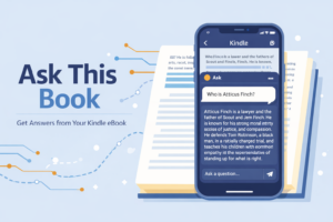Amazon Kindle app displaying the Ask This Book AI feature interface on iPhone screen