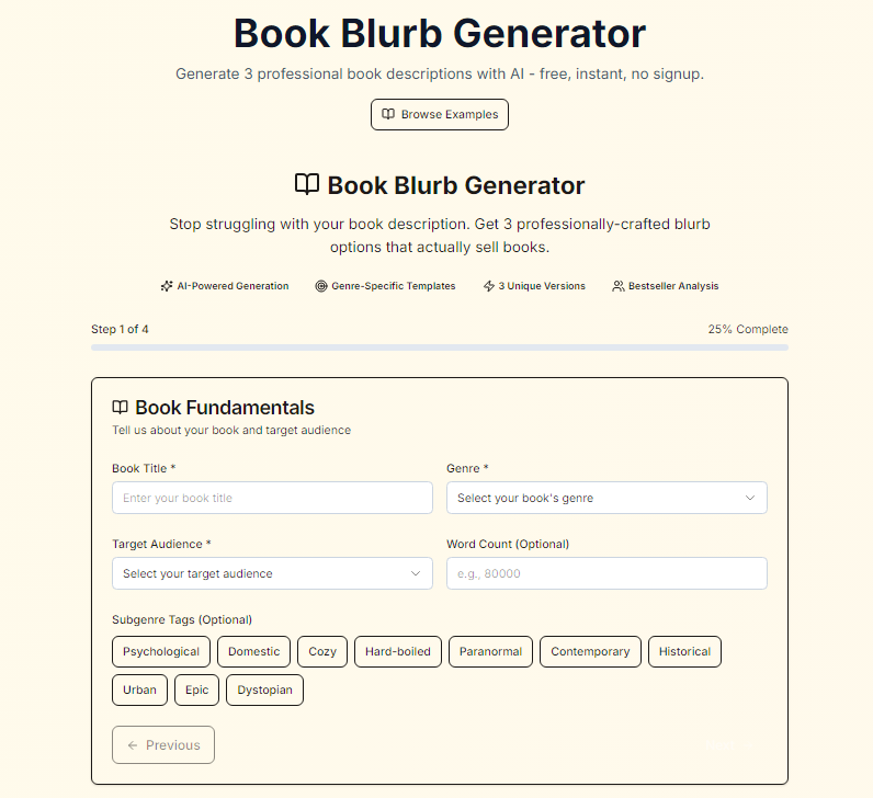 MyStoryFlow book blurb generator