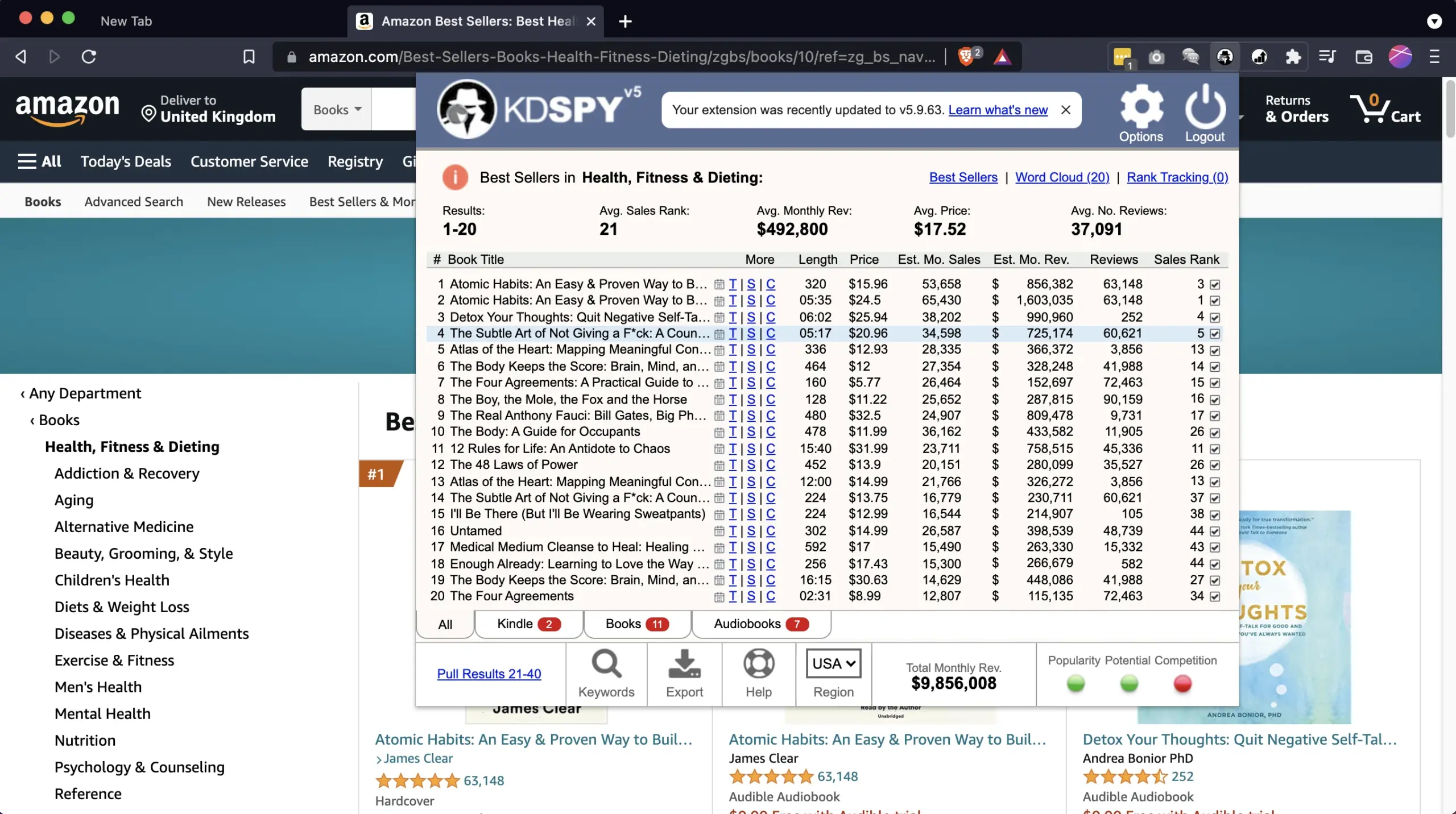 KDSpy showing category research data