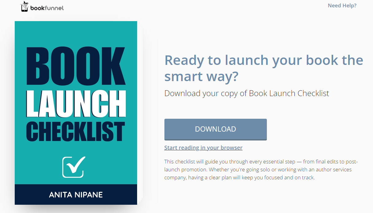 Example of a BookFunnel landing page