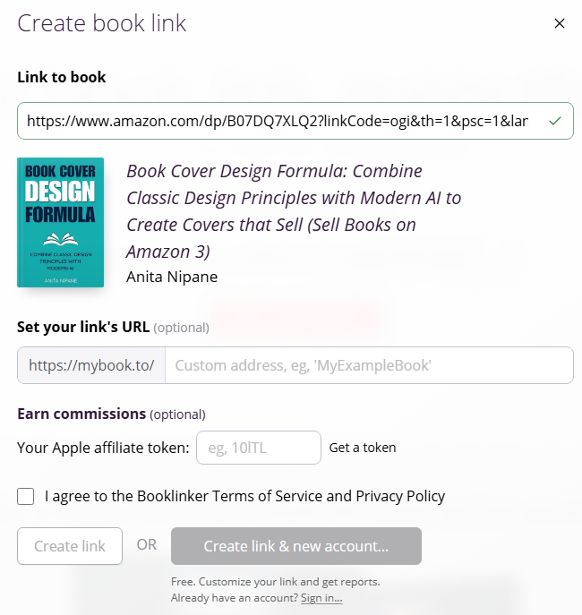 Example of a BookLinker universal book link landing page
